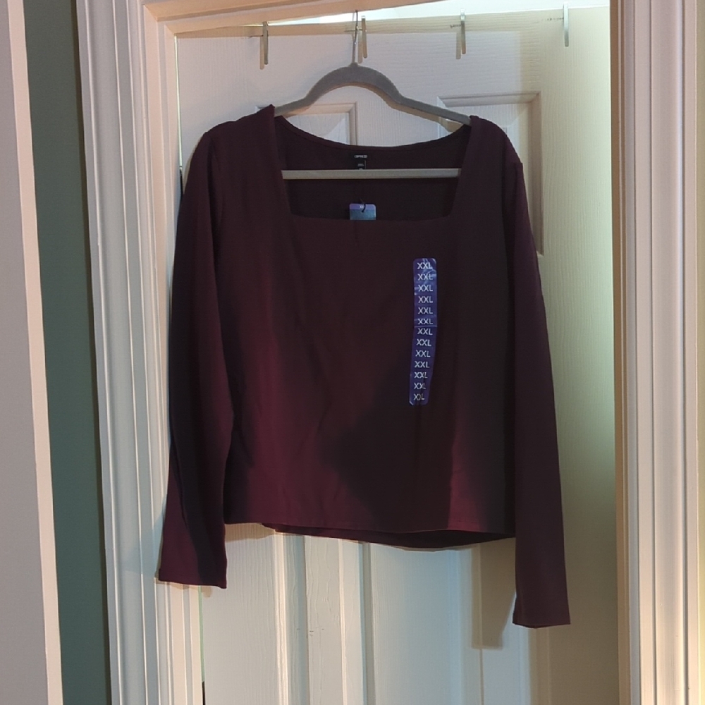 Express Long Sleeve Square Neck Top - Deep Plum